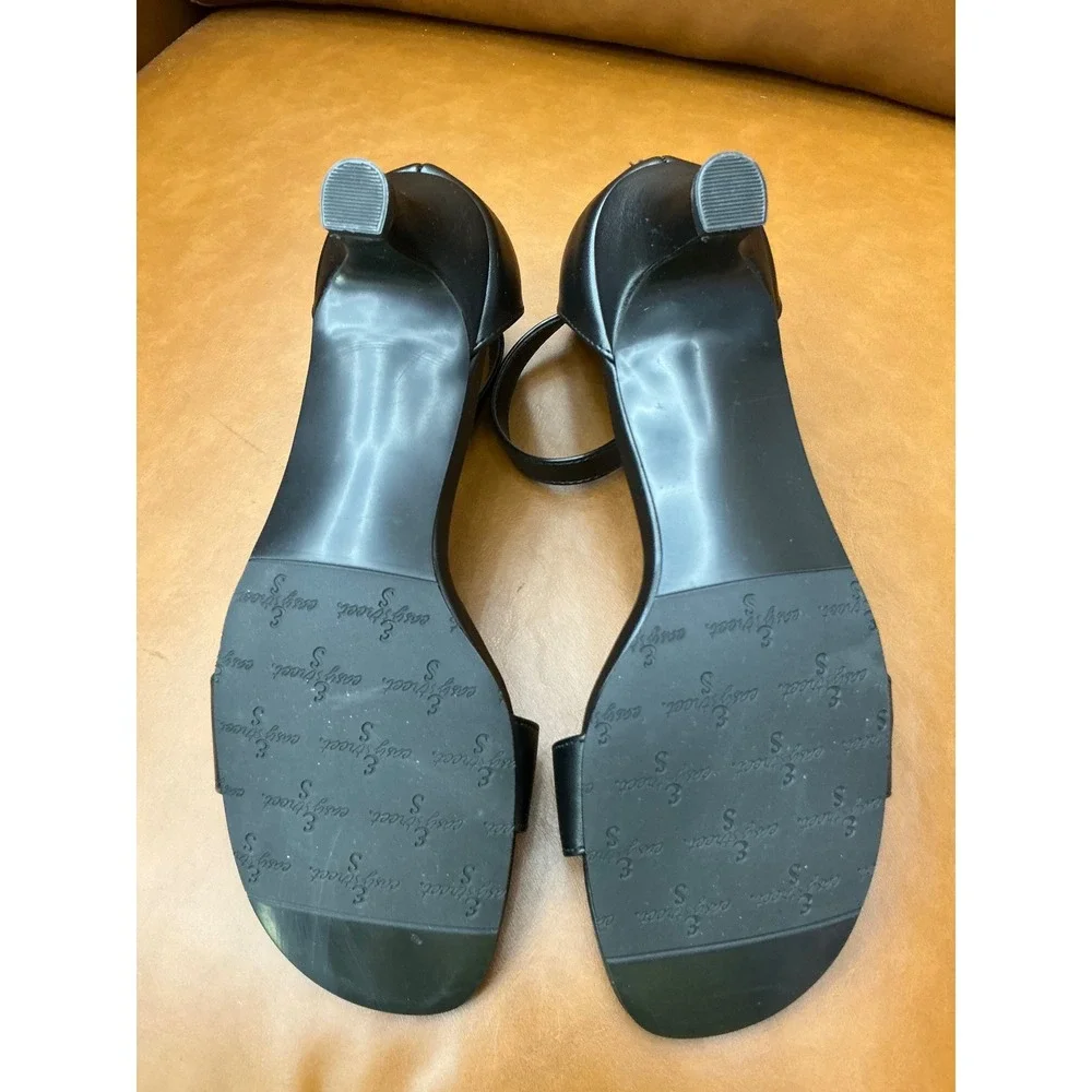 Easy Street Shalee Sandals Womens 7.5W Black Kitten Heel Ankle Strap